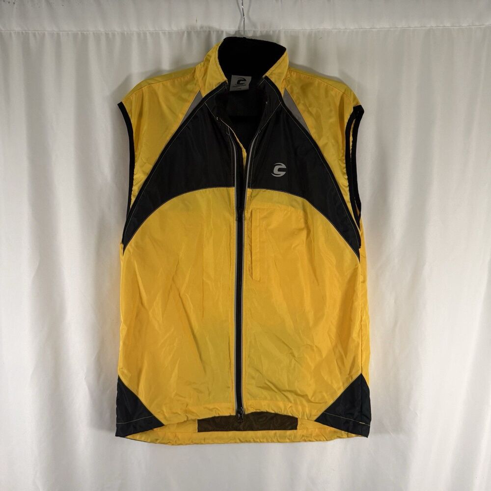 Cannondale Vest Men's Large Yellow Sleeveless Full Zip Back Pocket Reflective